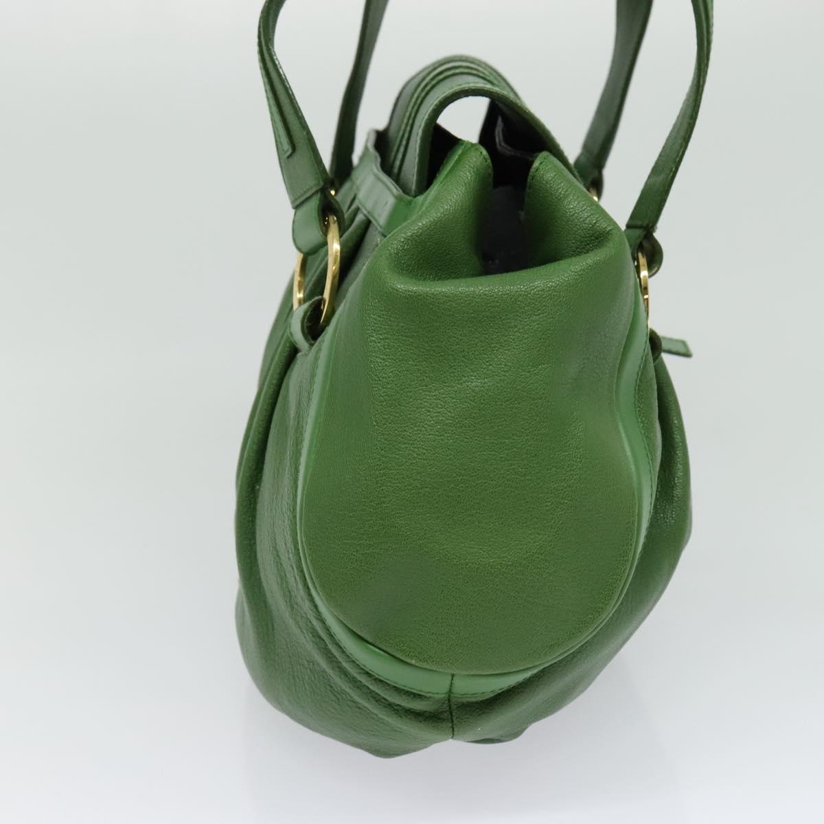 BVLGARI Chandra Hand Bag Leather Gold Green Auth 119194