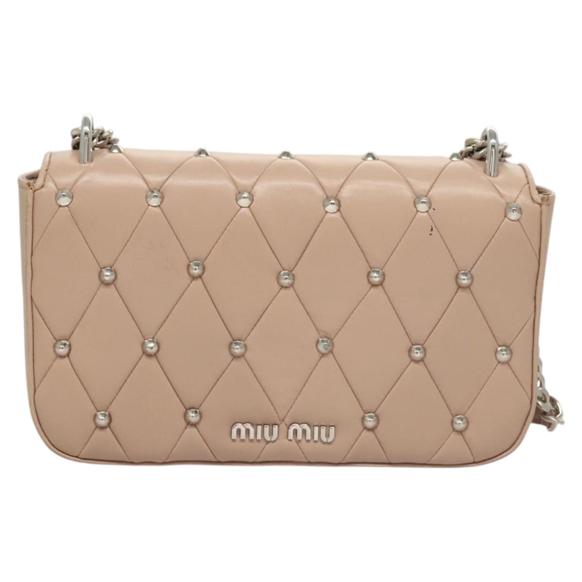 Miu Miu Chain Shoulder Bag Leather Pink Silver Auth 119207