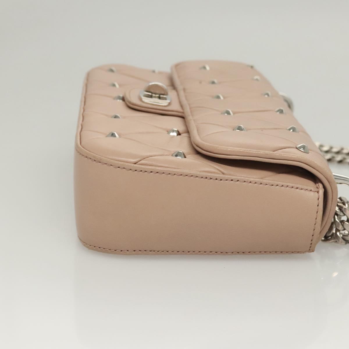 Miu Miu Chain Shoulder Bag Leather Pink Silver Auth 119207