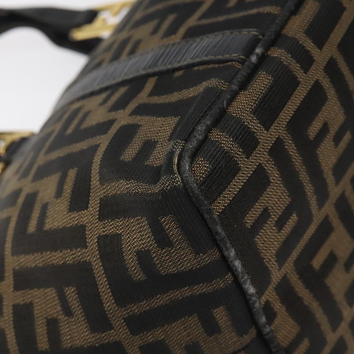 FENDI Zucca Canvas Hand Bag Black Brown gold Auth 119210