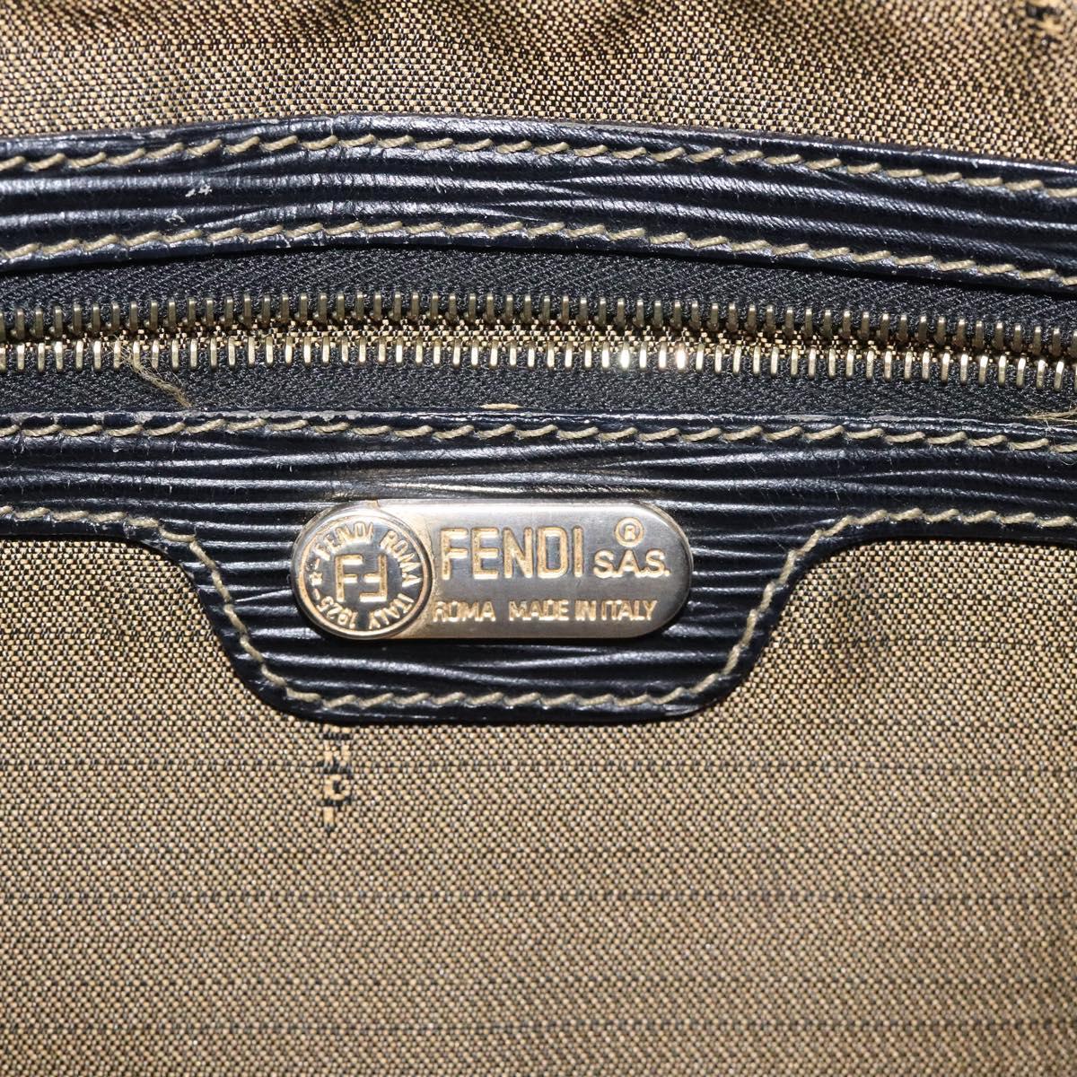 FENDI Zucca Canvas Hand Bag Black Brown gold Auth 119210