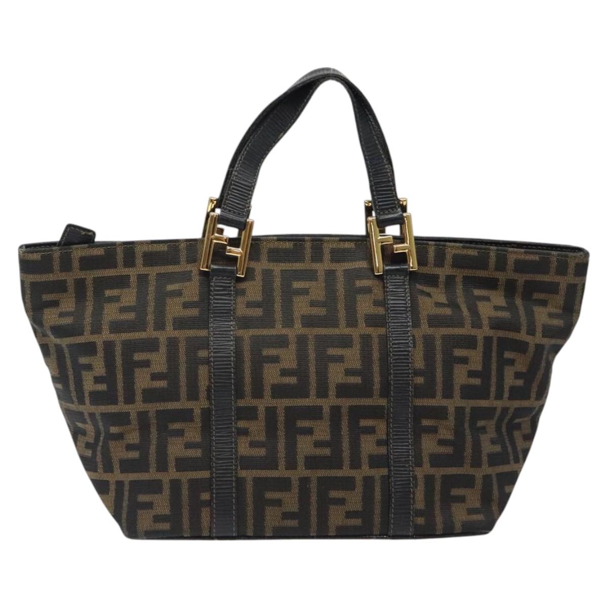 FENDI Zucca Canvas Hand Bag Black Brown gold Auth 119210