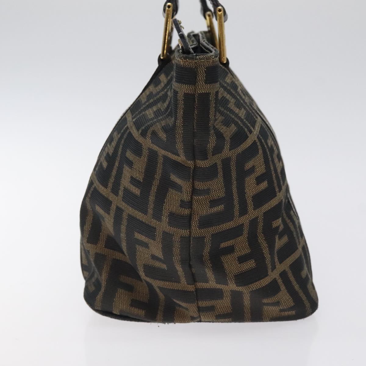 FENDI Zucca Canvas Hand Bag Black Brown gold Auth 119210