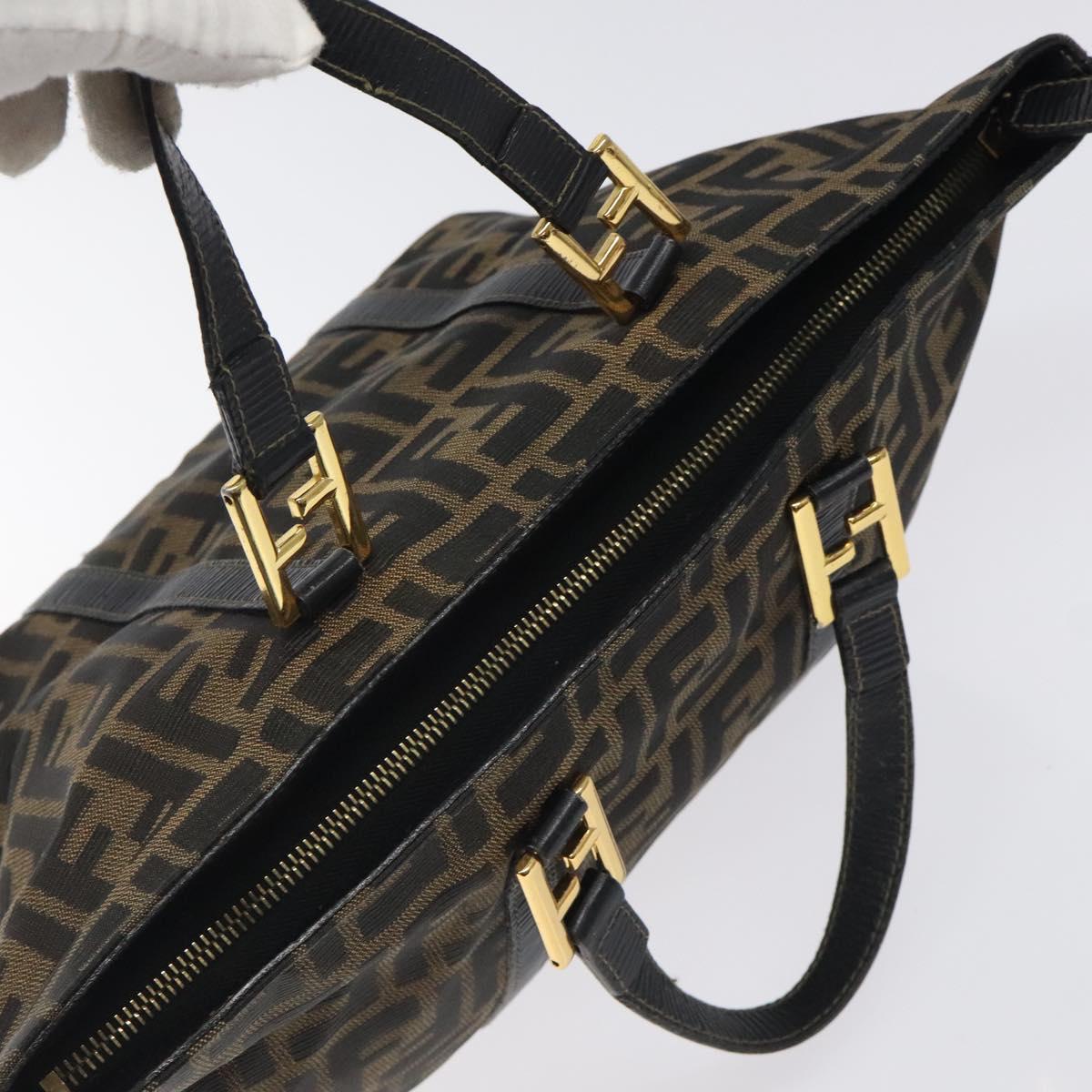 FENDI Zucca Canvas Hand Bag Black Brown gold Auth 119210