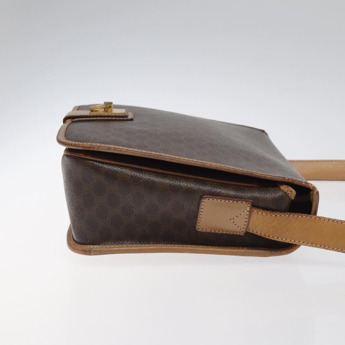 CELINE Macadam Canvas Shoulder Bag PVC Leather Brown Gold Auth 119211