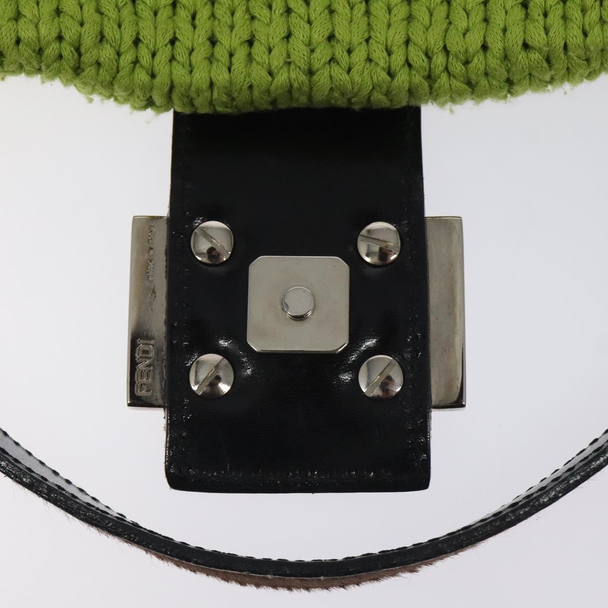 FENDI Mamma Baguette Shoulder Bag Wool Green Silver Auth 119238SV