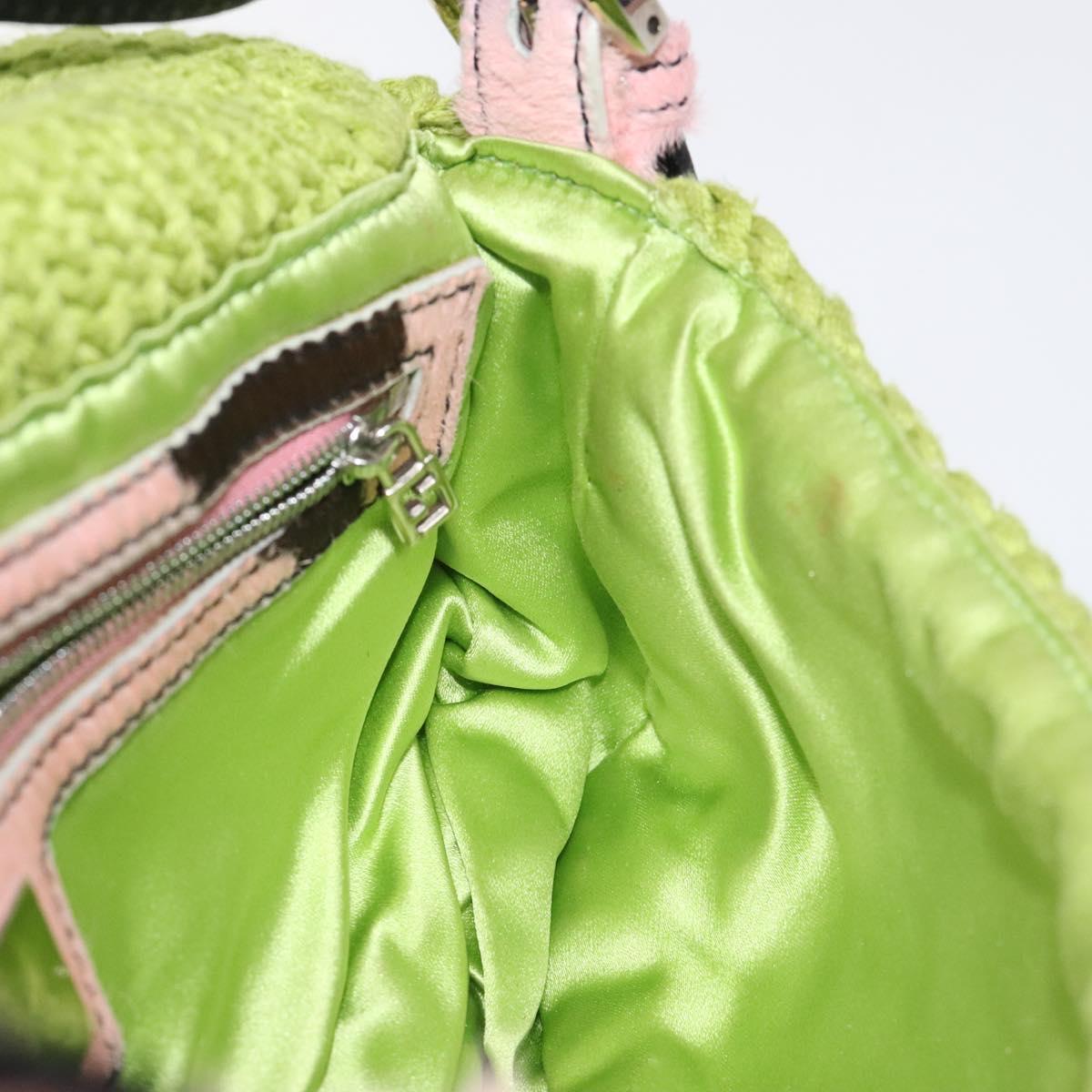 FENDI Mamma Baguette Shoulder Bag Wool Green Silver Auth 119238SV