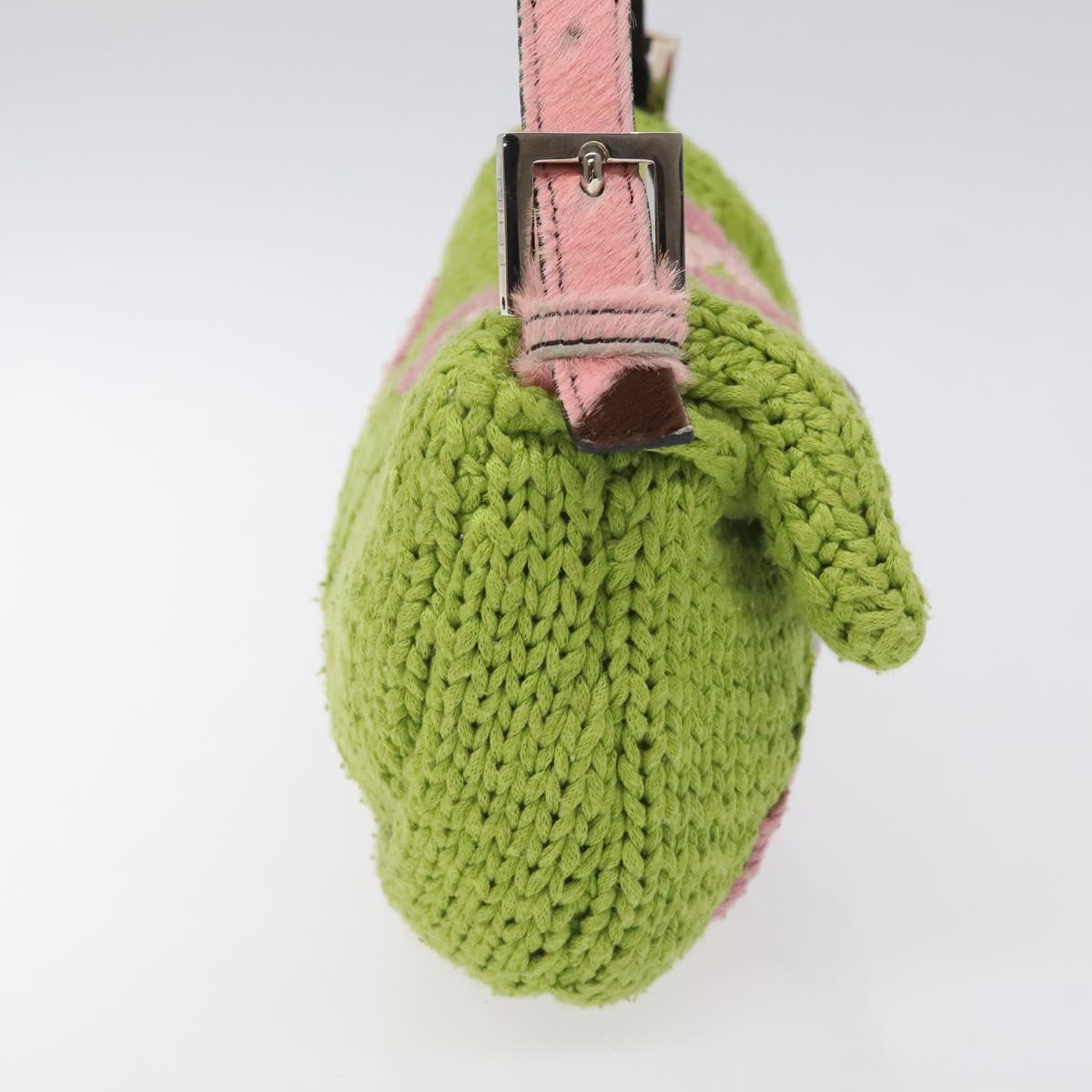 FENDI Mamma Baguette Shoulder Bag Wool Green Silver Auth 119238SV