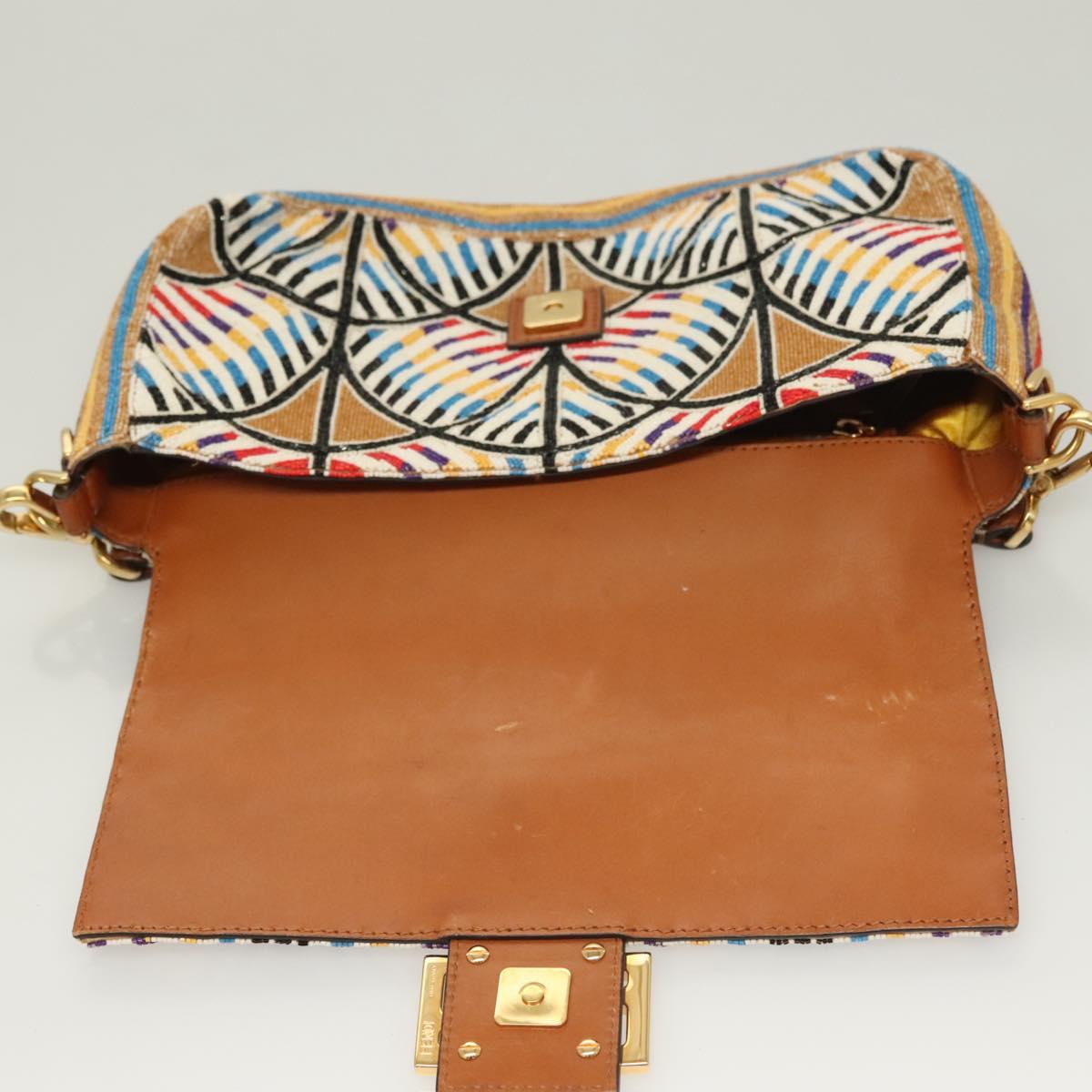 FENDI Mamma Baguette Shoulder Bag beads Beige Gold Auth 119241SV
