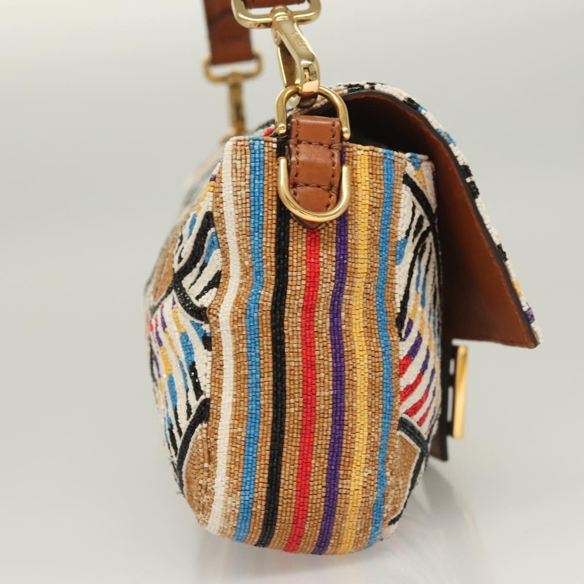 FENDI Mamma Baguette Shoulder Bag beads Beige Gold Auth 119241SV
