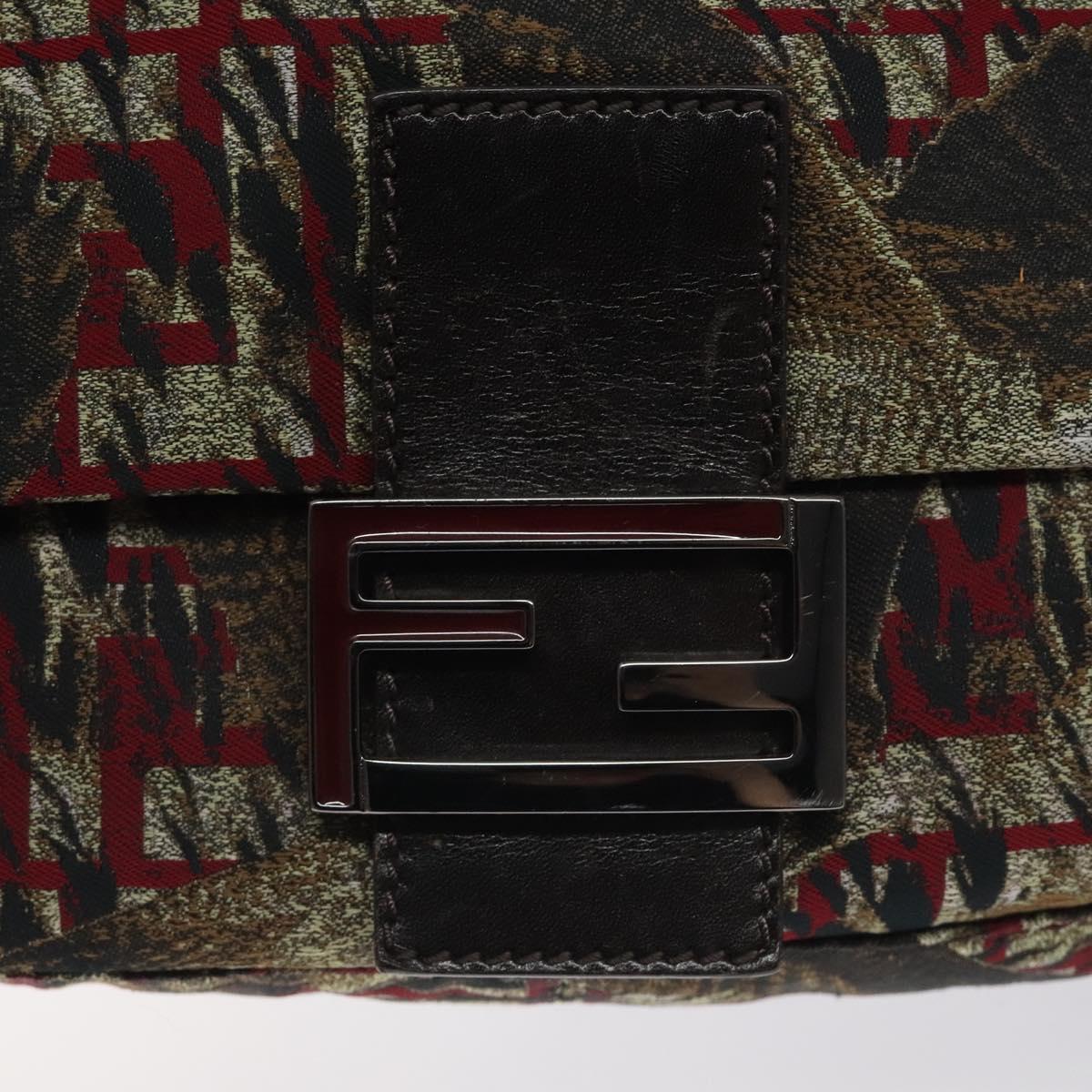 FENDI Mamma Baguette Shoulder Bag Nylon Brown Silver Auth 119242V