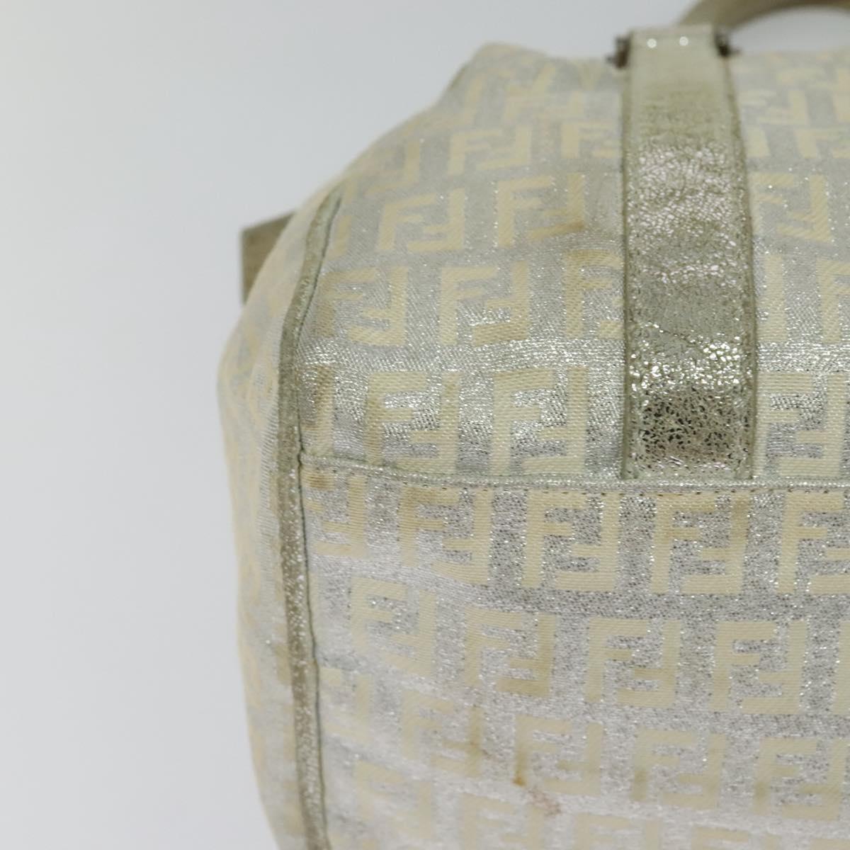 FENDI Zucchino Canvas Hand Bag Silver Auth 119320