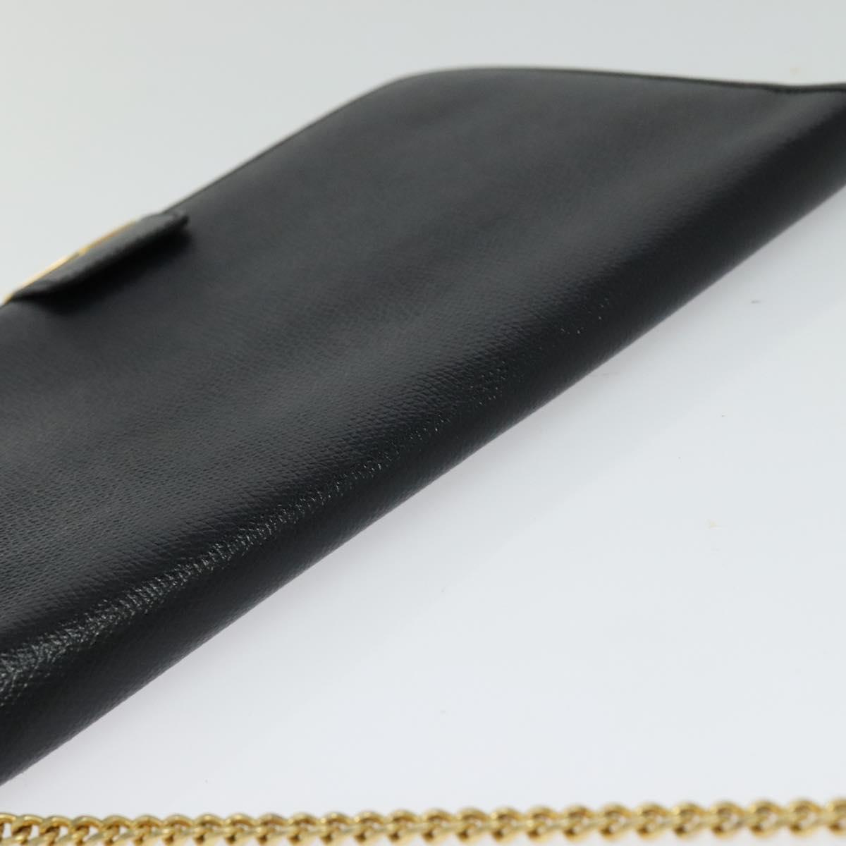 Christian Dior Chain Shoulder Bag Leather Navy Gold Auth 119333