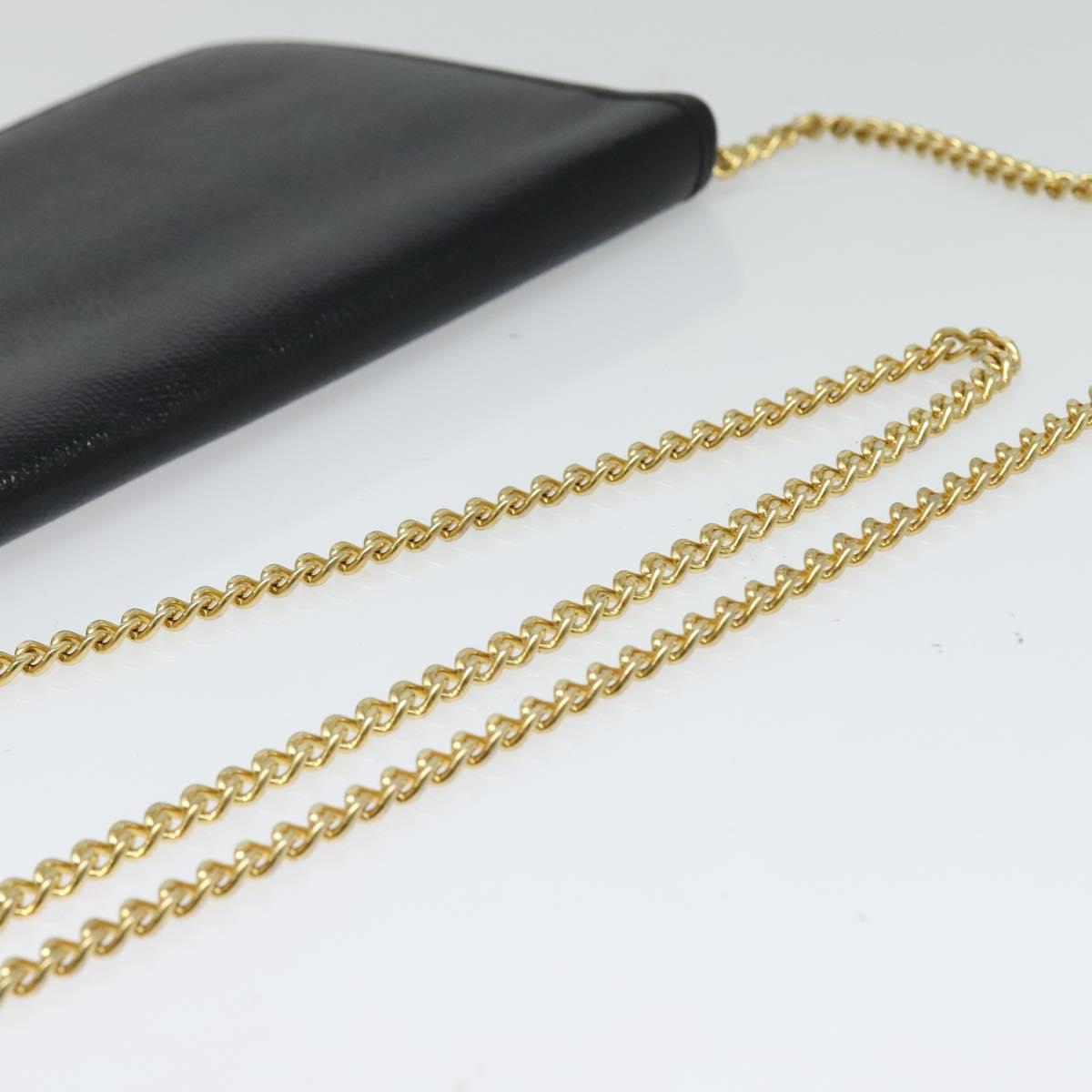 Christian Dior Chain Shoulder Bag Leather Navy Gold Auth 119333