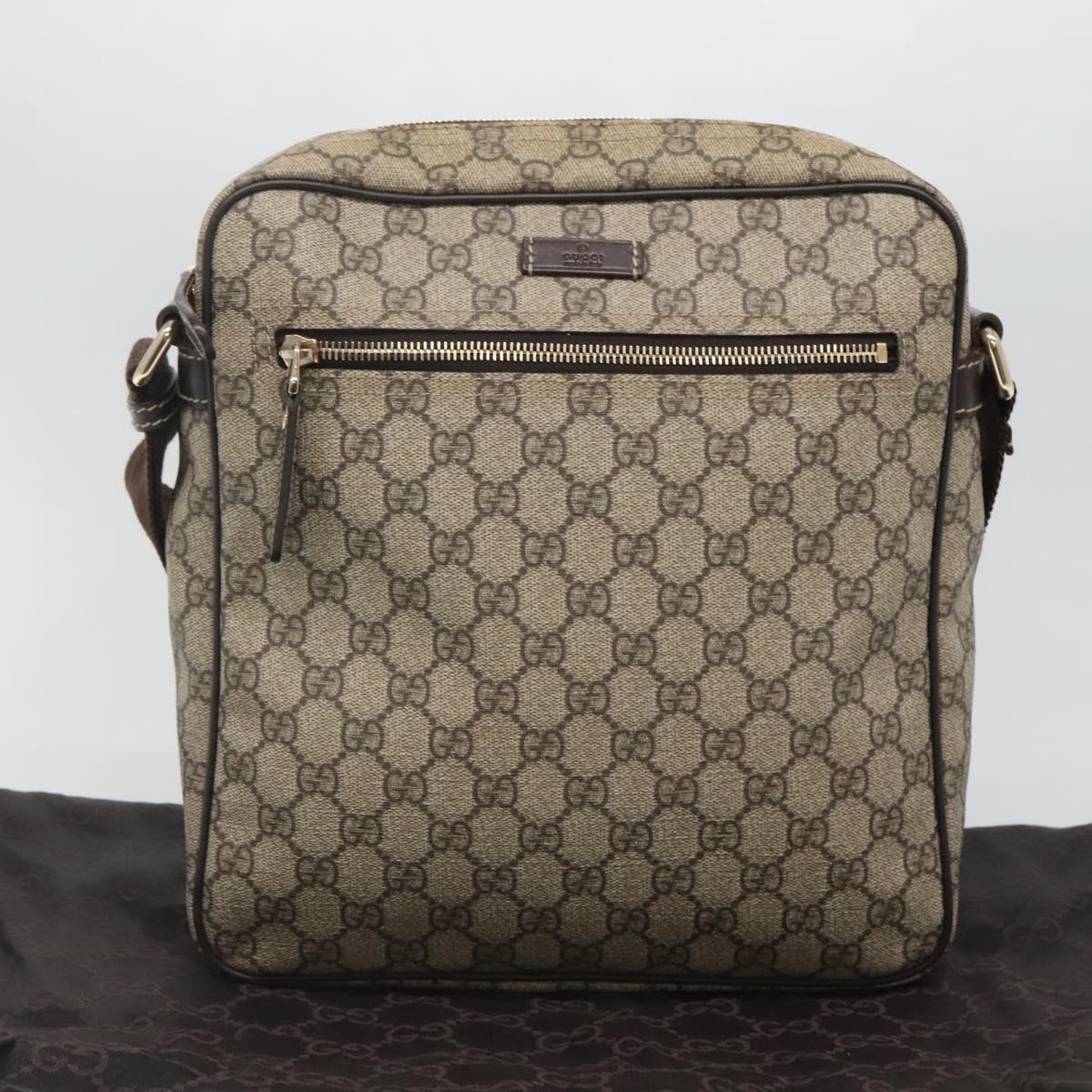 GUCCI GG Supreme Shoulder Bag PVC Leather Beige Gold 201448 Auth 119359