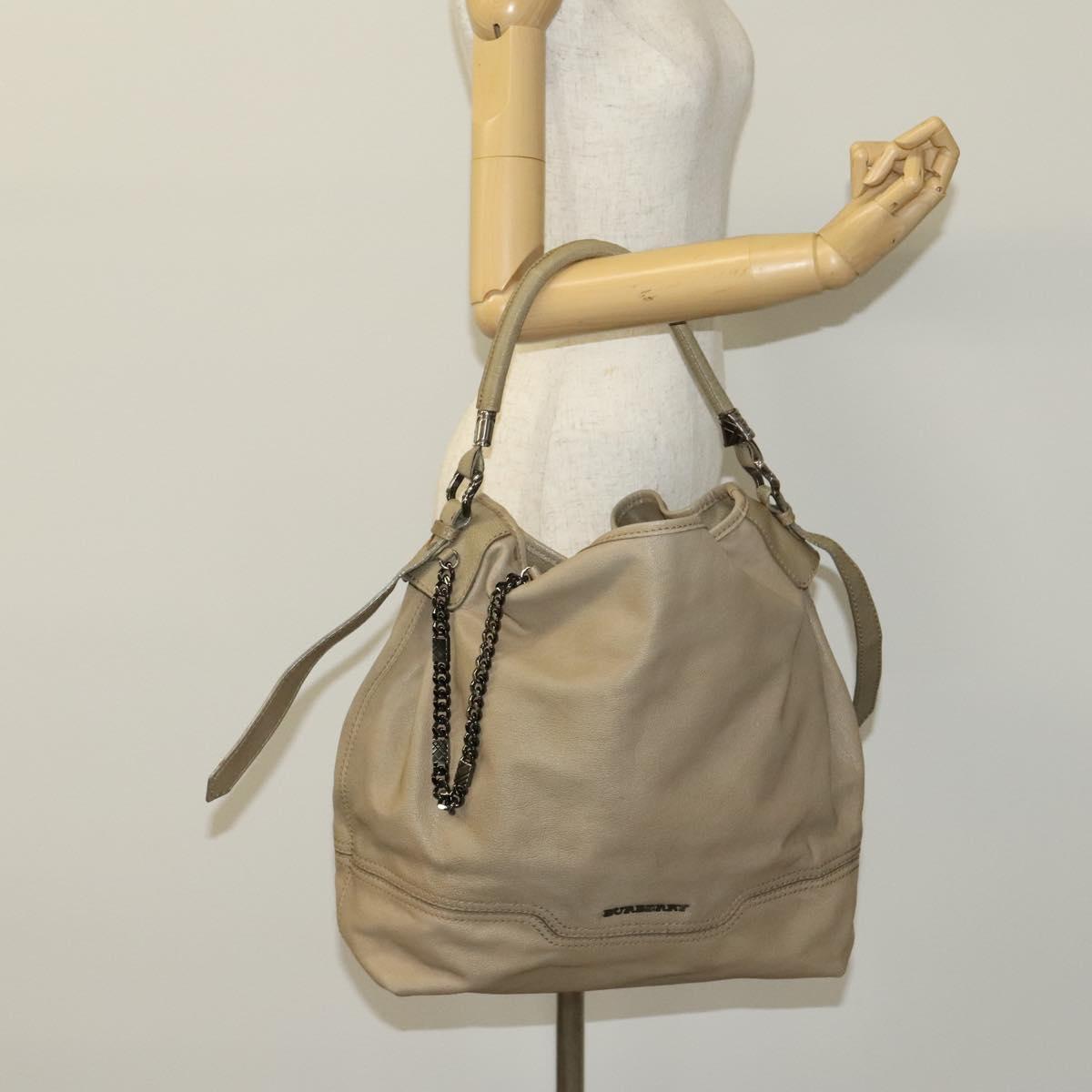 BURBERRY Shoulder Bag Leather Beige Auth 119364
