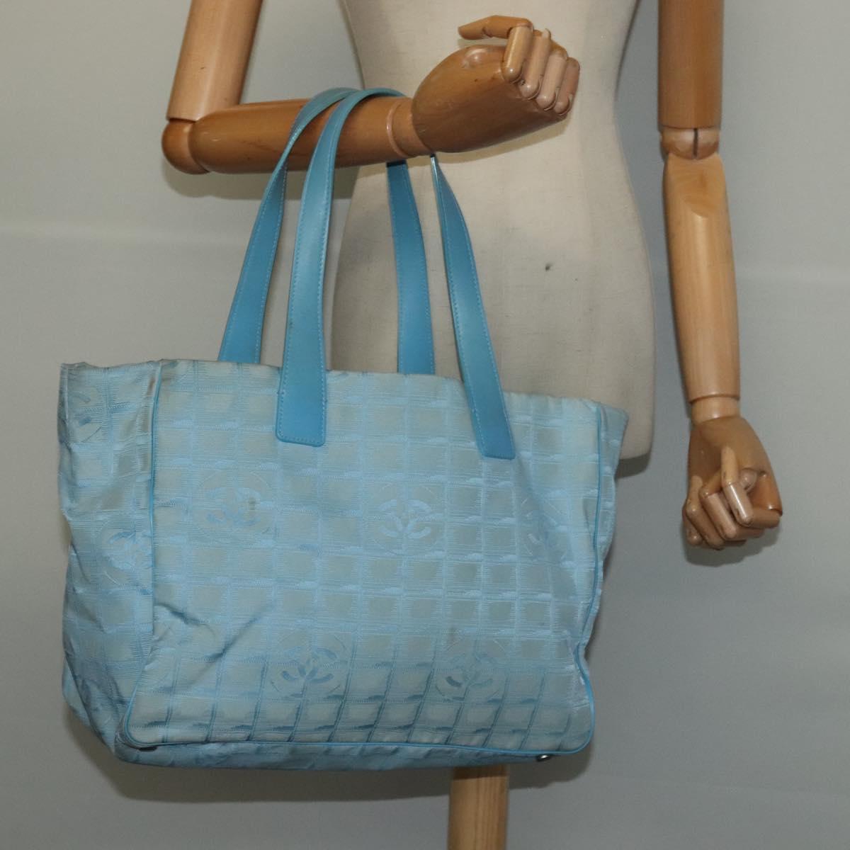 CHANEL New Travel line Tote Bag Nylon Light Blue CC Auth 119372