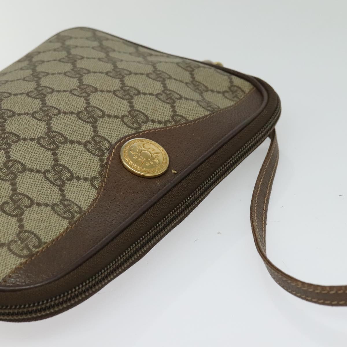 GUCCI GG Supreme Shoulder Bag PVC Leather Beige Gold Auth 119374