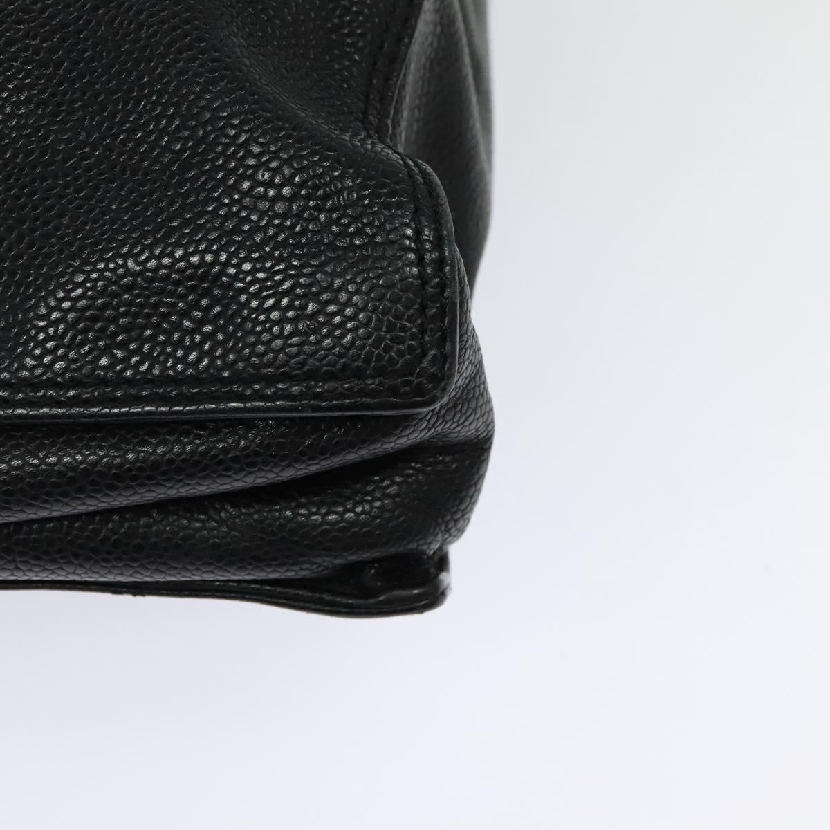 CHANEL COCO Mark Hand Bag Calf Skin Black Gold CC Auth 119391