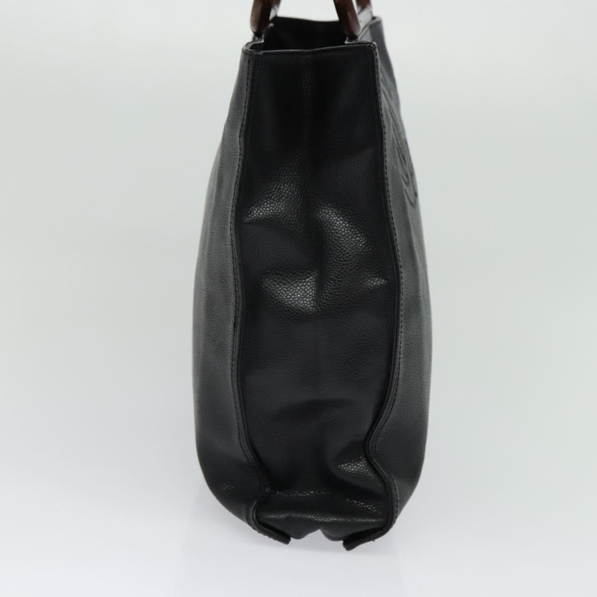 CHANEL COCO Mark Hand Bag Calf Skin Black Gold CC Auth 119391