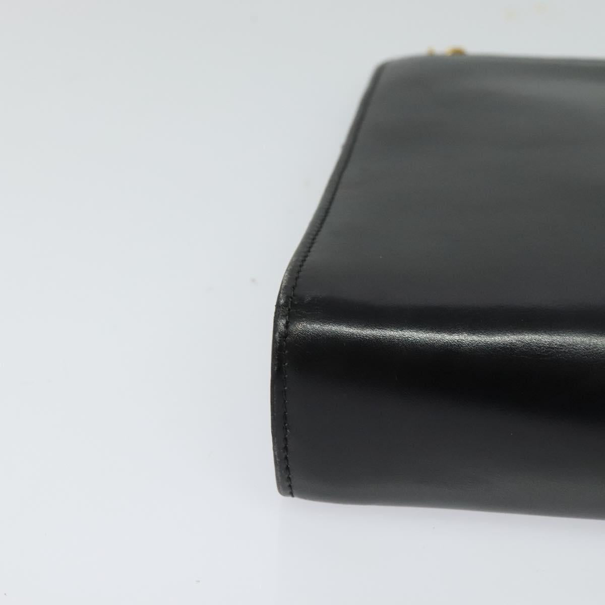 Salvatore Ferragamo Gancini Chain Shoulder Bag Leather Black Gold Auth 119395