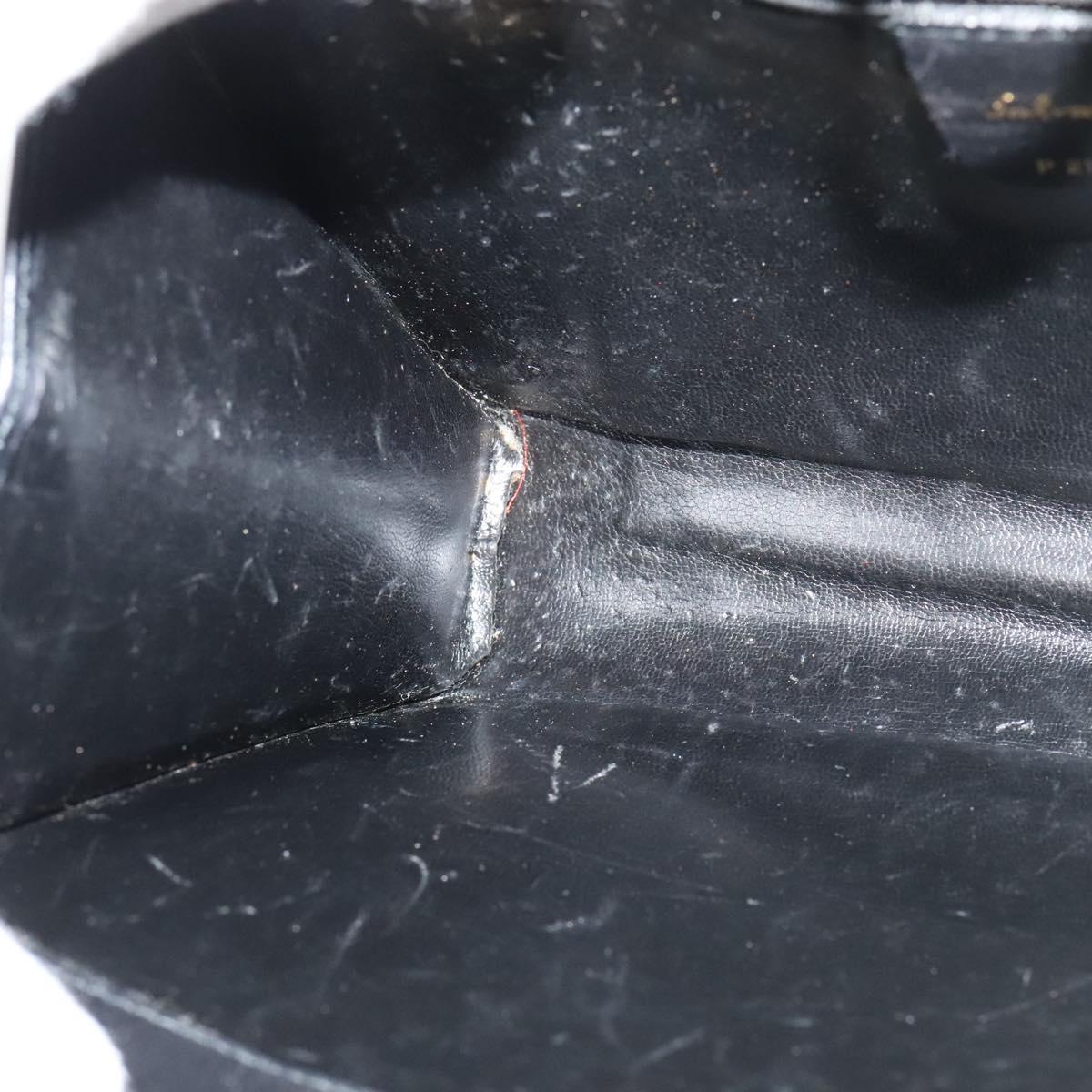 Salvatore Ferragamo Gancini Chain Shoulder Bag Leather Black Gold Auth 119395