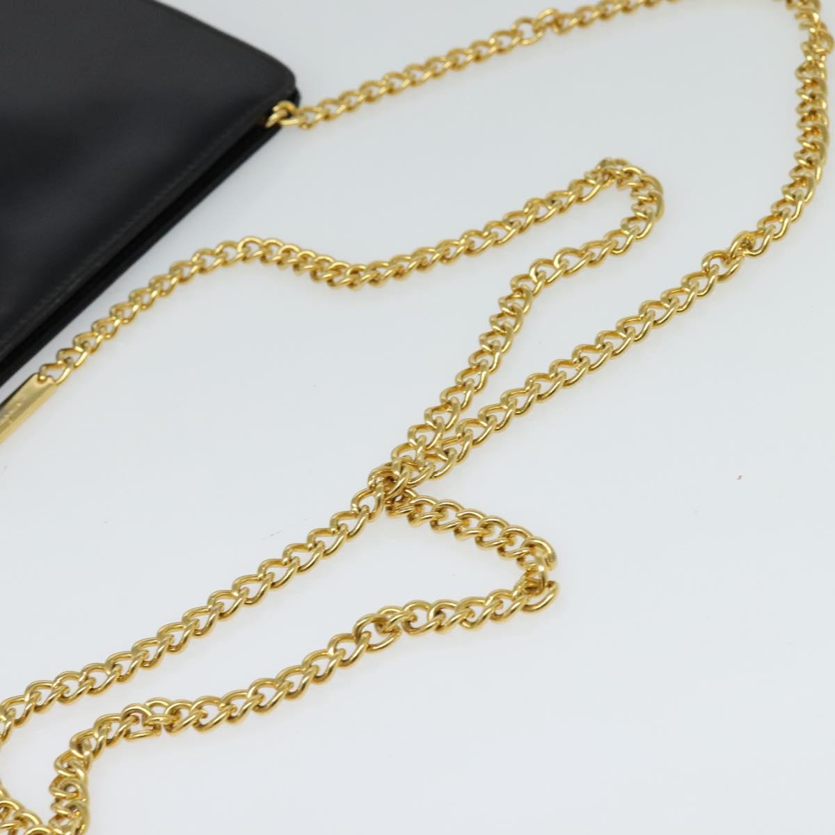 Salvatore Ferragamo Gancini Chain Shoulder Bag Leather Black Gold Auth 119395