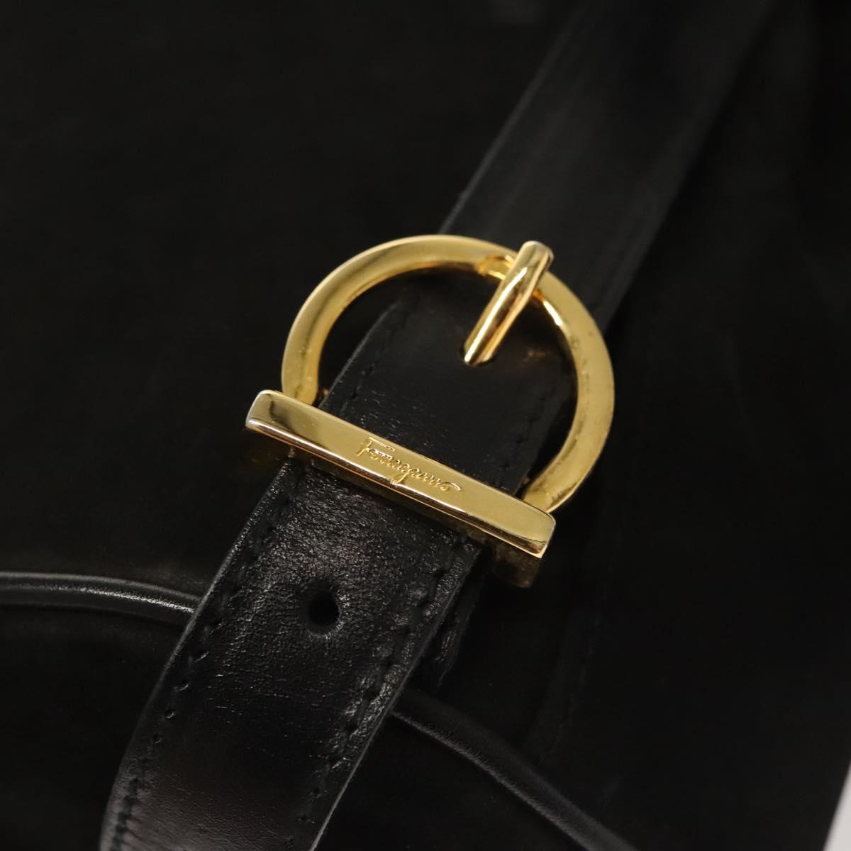 Salvatore Ferragamo Gancini Backpack Suede Black Gold Auth 119454