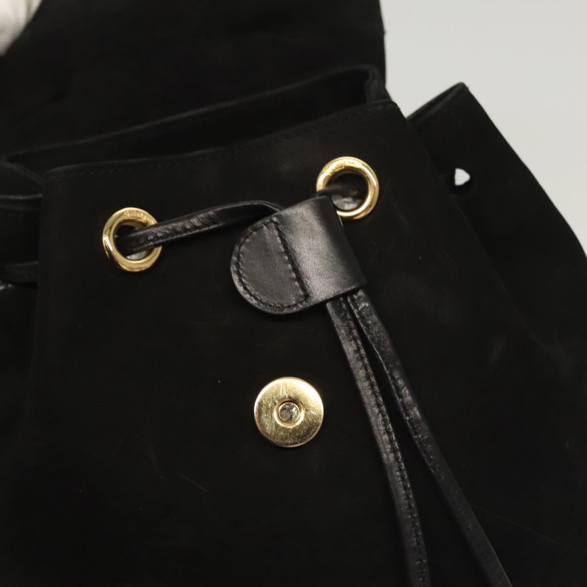 Salvatore Ferragamo Gancini Backpack Suede Black Gold Auth 119454