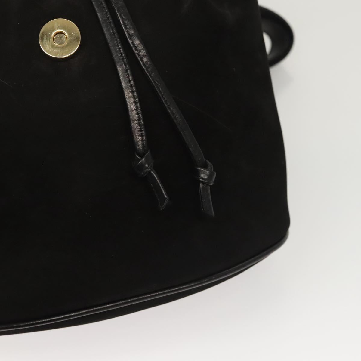 Salvatore Ferragamo Gancini Backpack Suede Black Gold Auth 119454