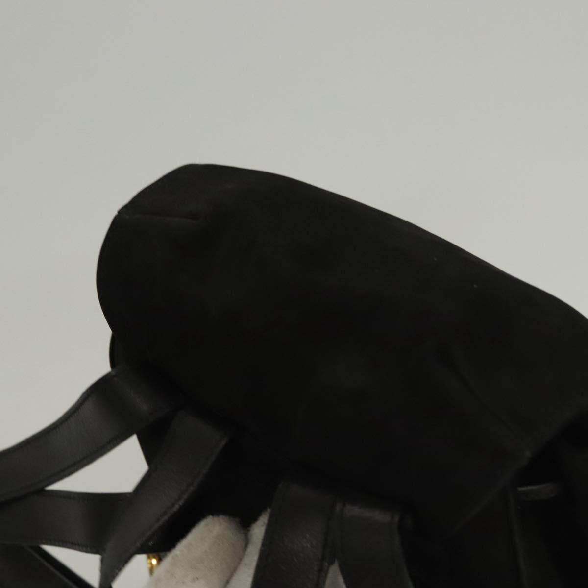 Salvatore Ferragamo Gancini Backpack Suede Black Gold Auth 119454