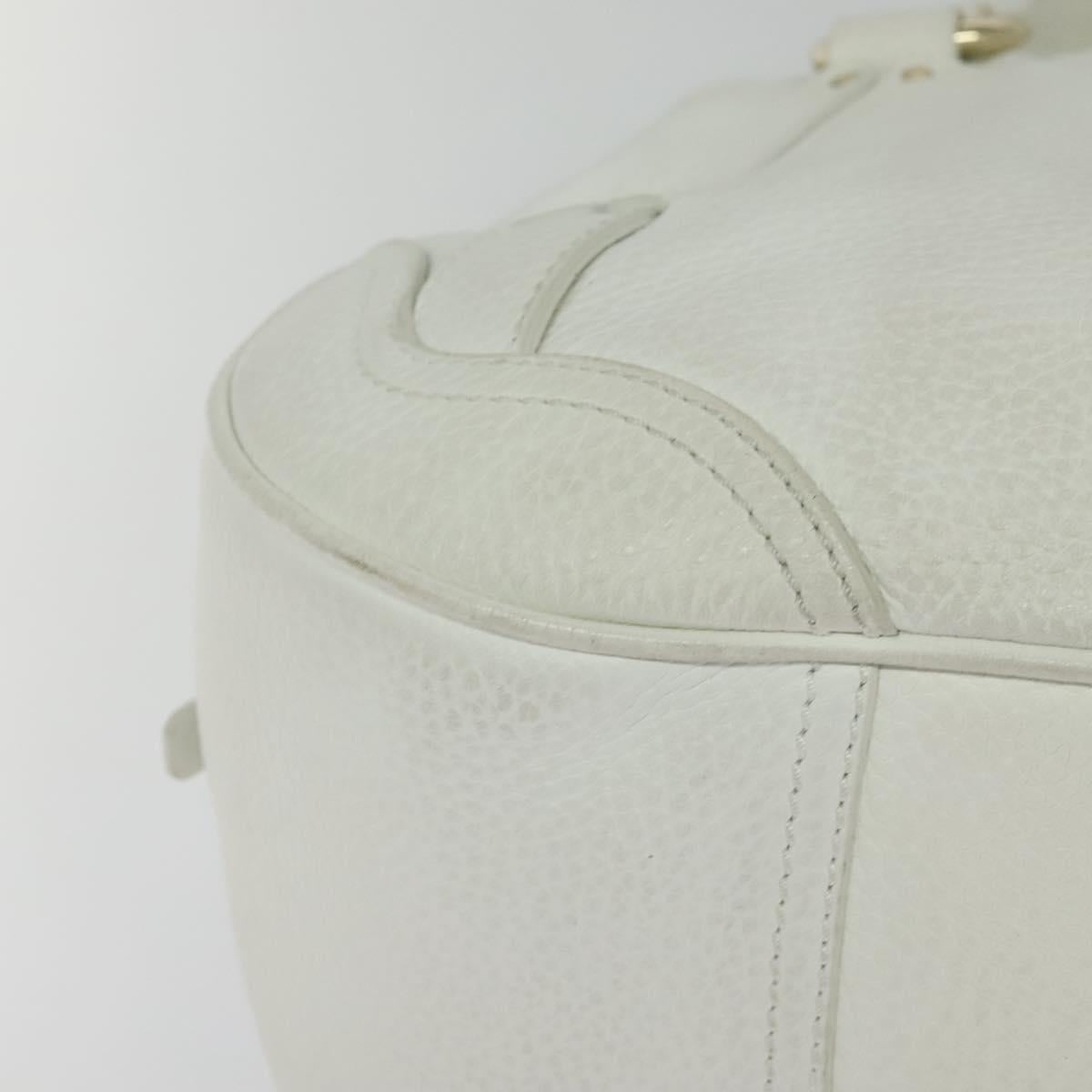 CELINE Hand Bag Leather White Gold Auth 119467