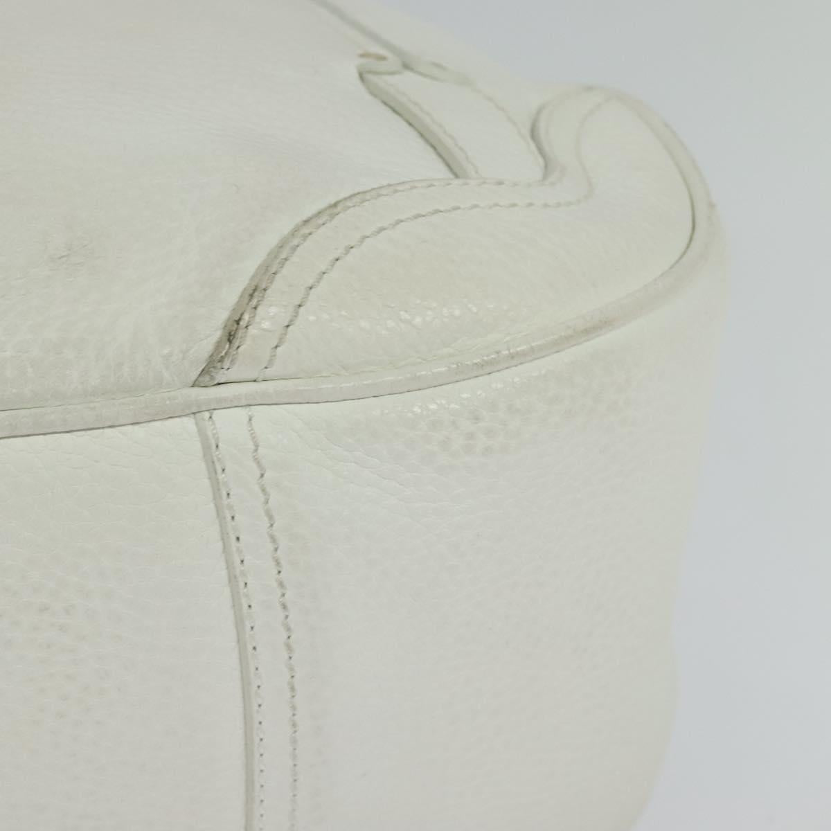 CELINE Hand Bag Leather White Gold Auth 119467