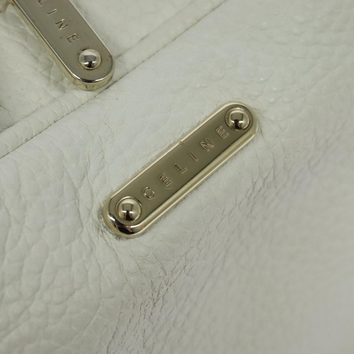 CELINE Hand Bag Leather White Gold Auth 119467