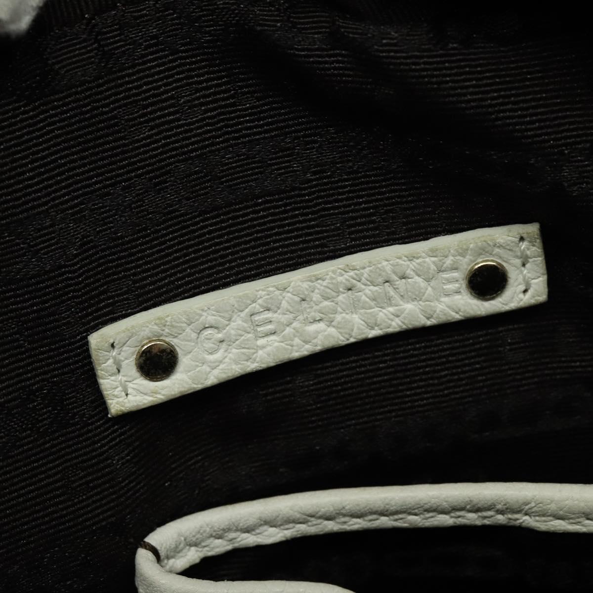 CELINE Hand Bag Leather White Gold Auth 119467