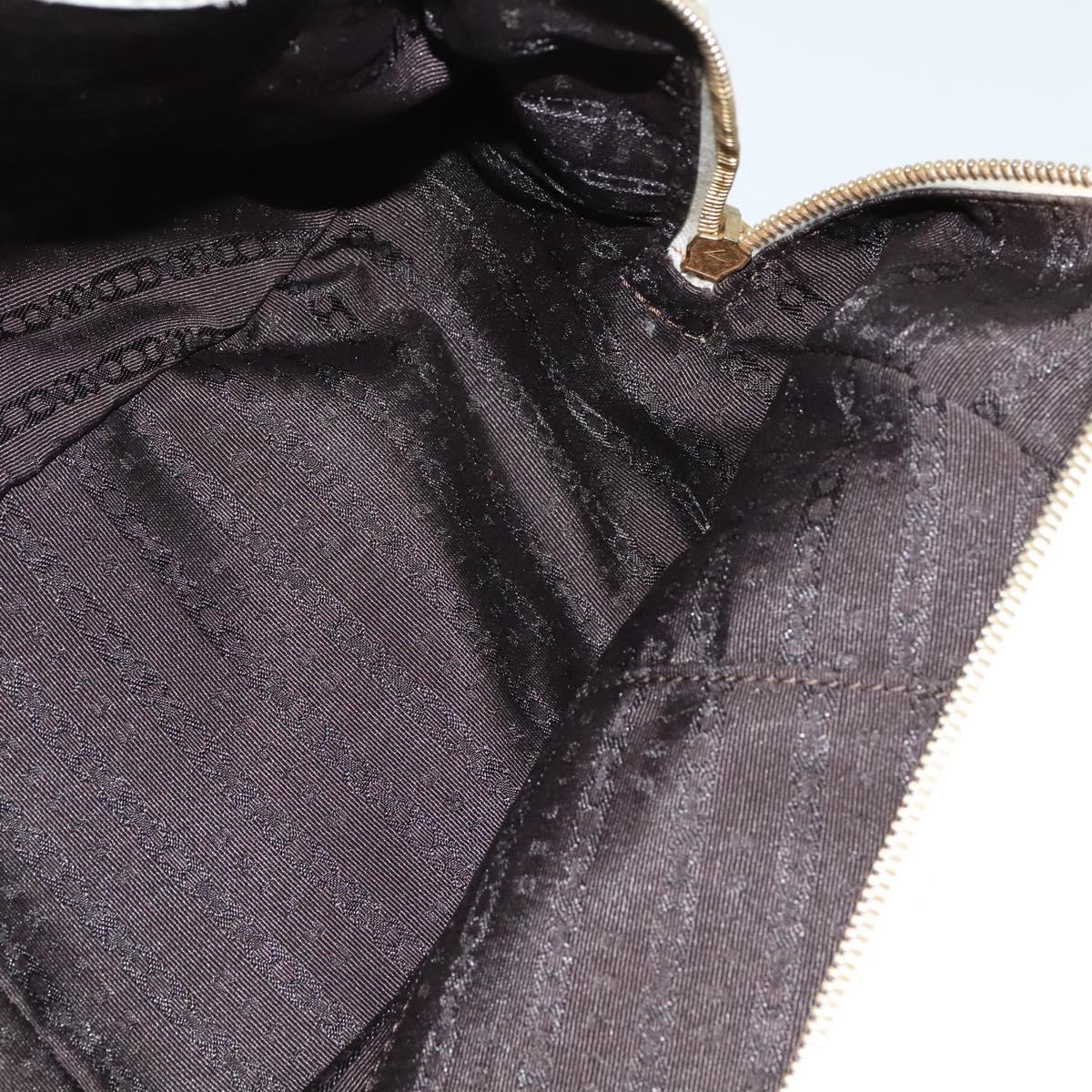 CELINE Hand Bag Leather White Gold Auth 119467