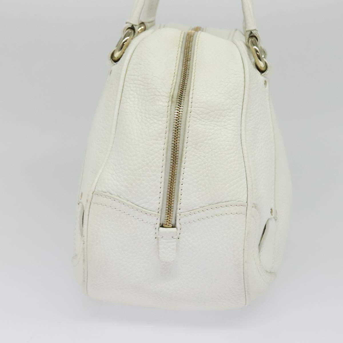 CELINE Hand Bag Leather White Gold Auth 119467
