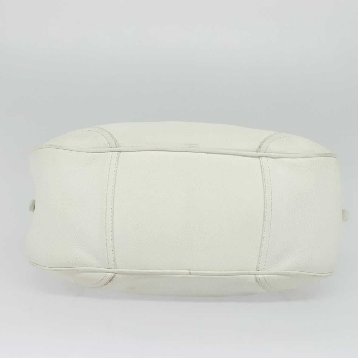 CELINE Hand Bag Leather White Gold Auth 119467