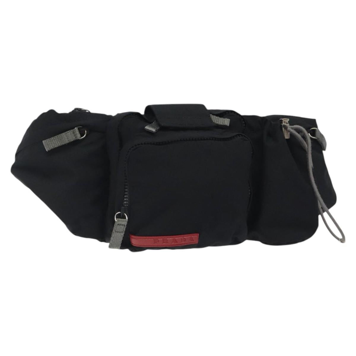 PRADA Sports Waist Bag Nylon Black Silver Auth 119506