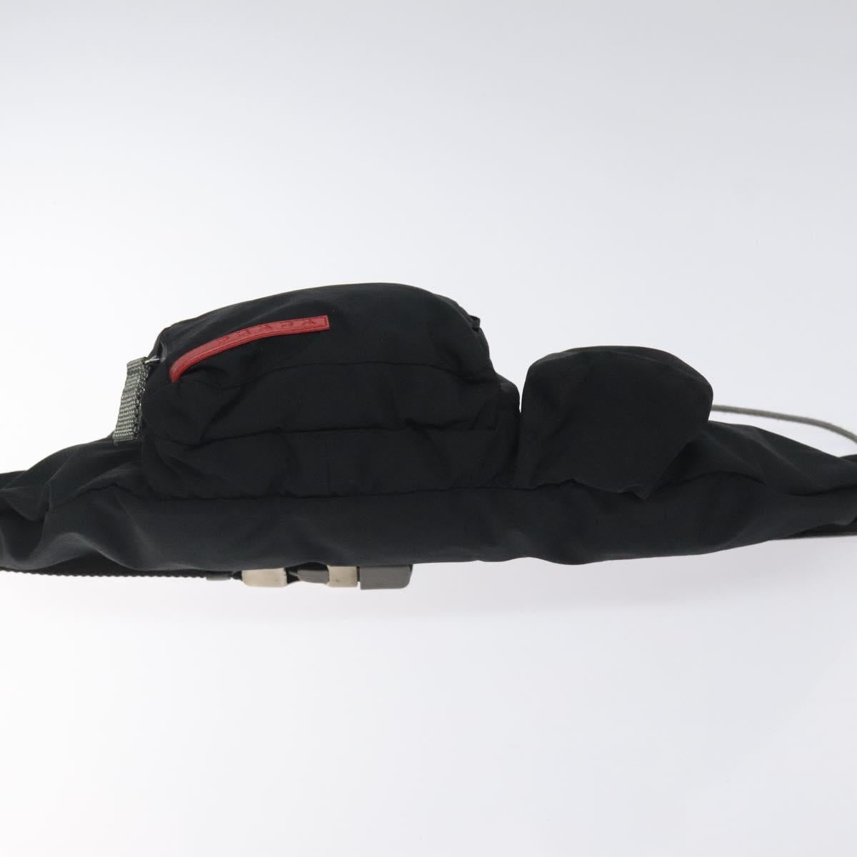 PRADA Sports Waist Bag Nylon Black Silver Auth 119506