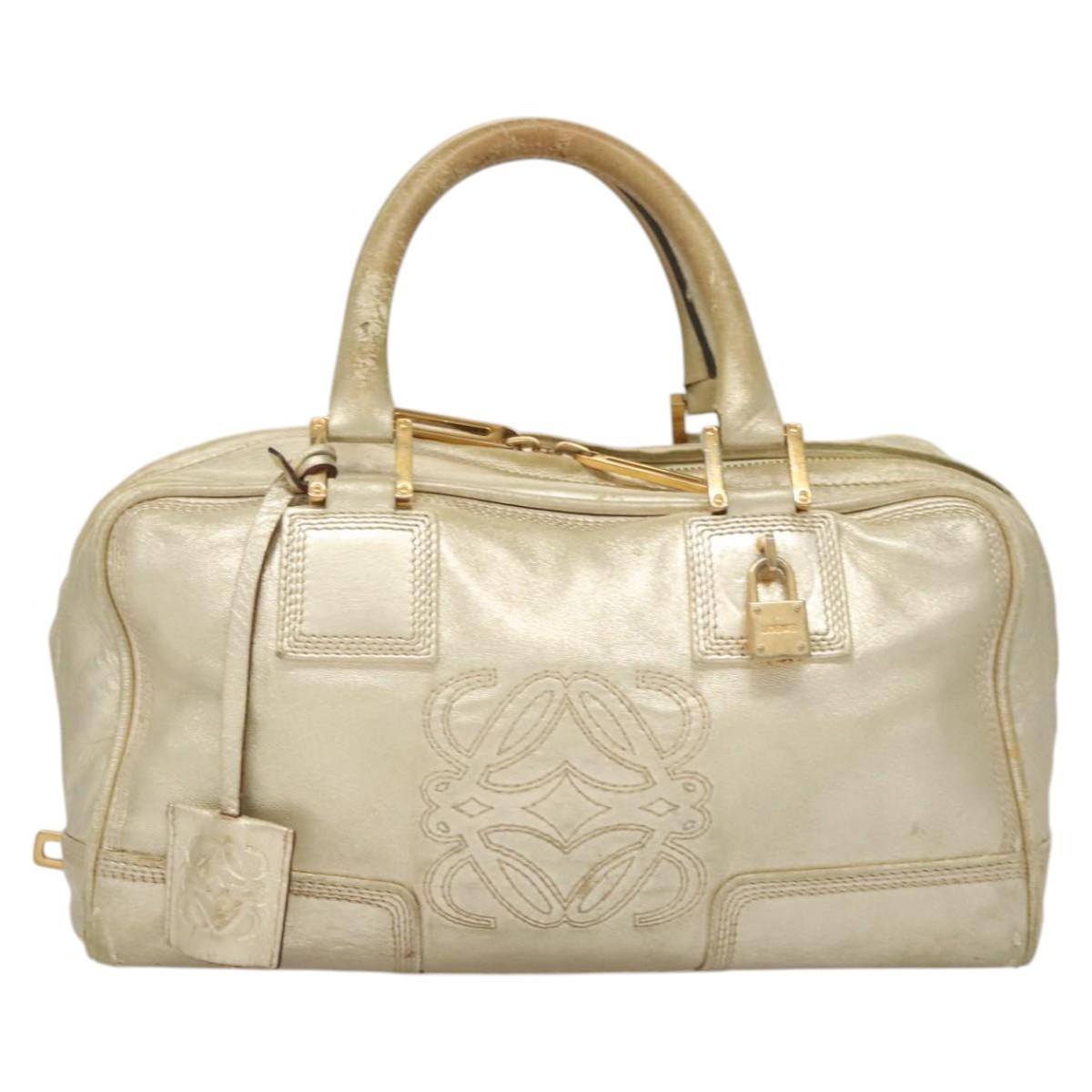 LOEWE Anagram Amazona 28 Hand Bag Leather Gold Auth 119534