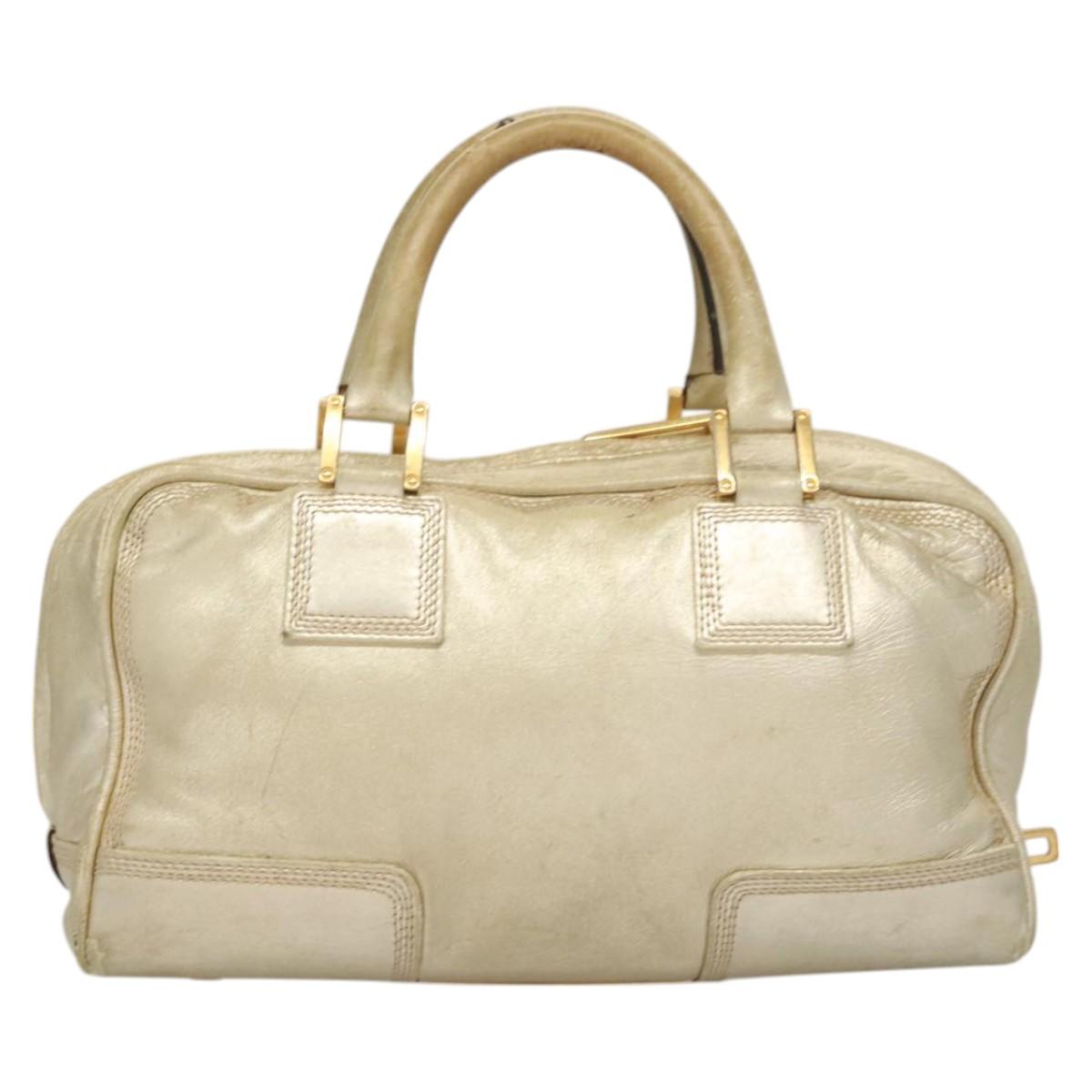LOEWE Anagram Amazona 28 Hand Bag Leather Gold Auth 119534