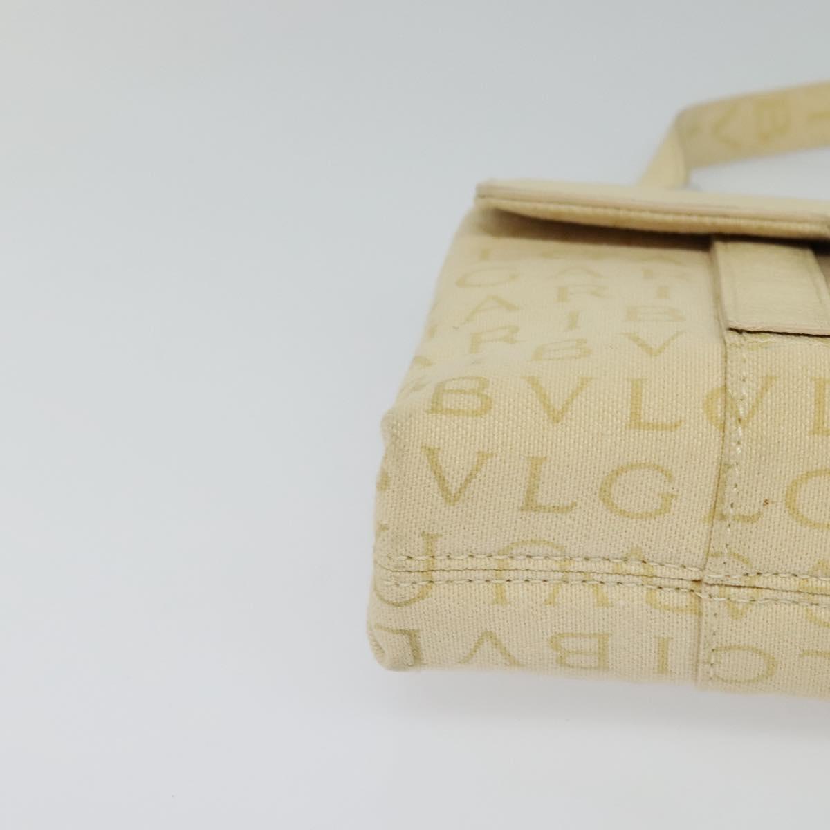 BVLGARI Logogram Shoulder Bag Canvas Beige Silver Auth 119550