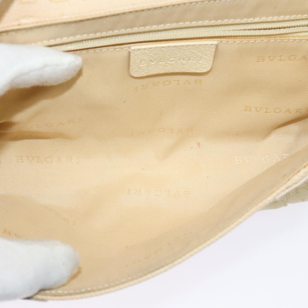 BVLGARI Logogram Shoulder Bag Canvas Beige Silver Auth 119550
