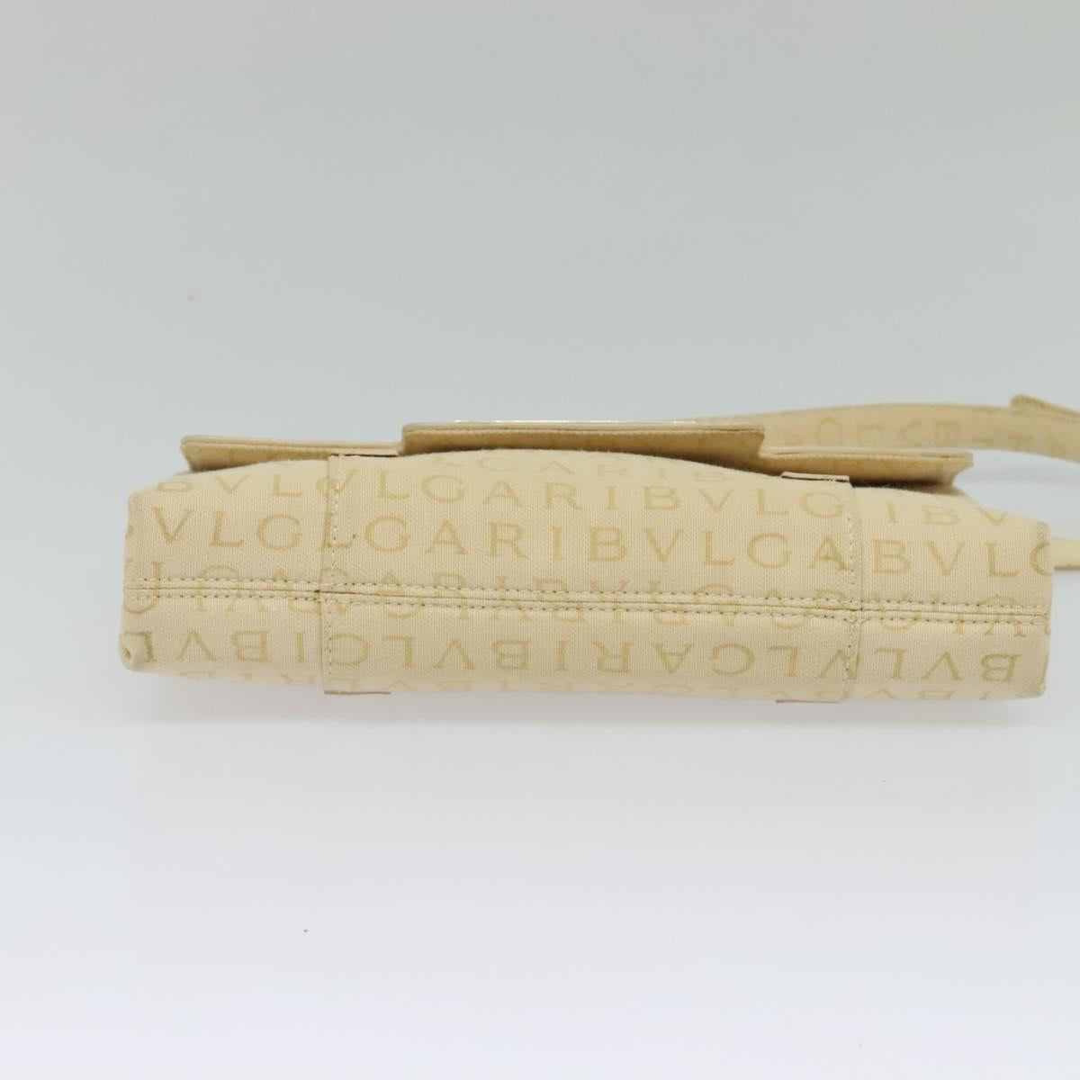 BVLGARI Logogram Shoulder Bag Canvas Beige Silver Auth 119550