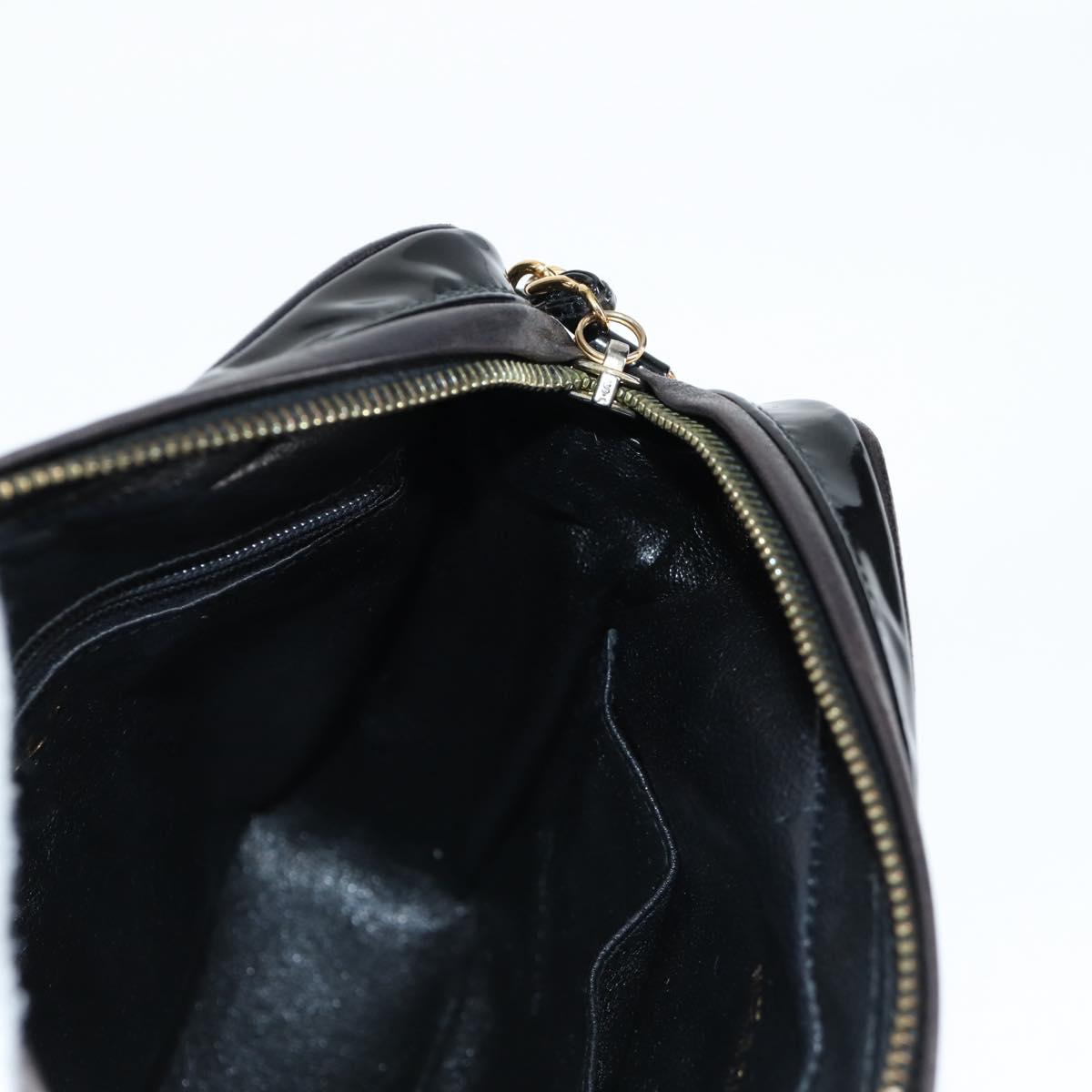 CHANEL Matelasse Chain Shoulder Bag Patent leather Black Gold CC Auth 119551