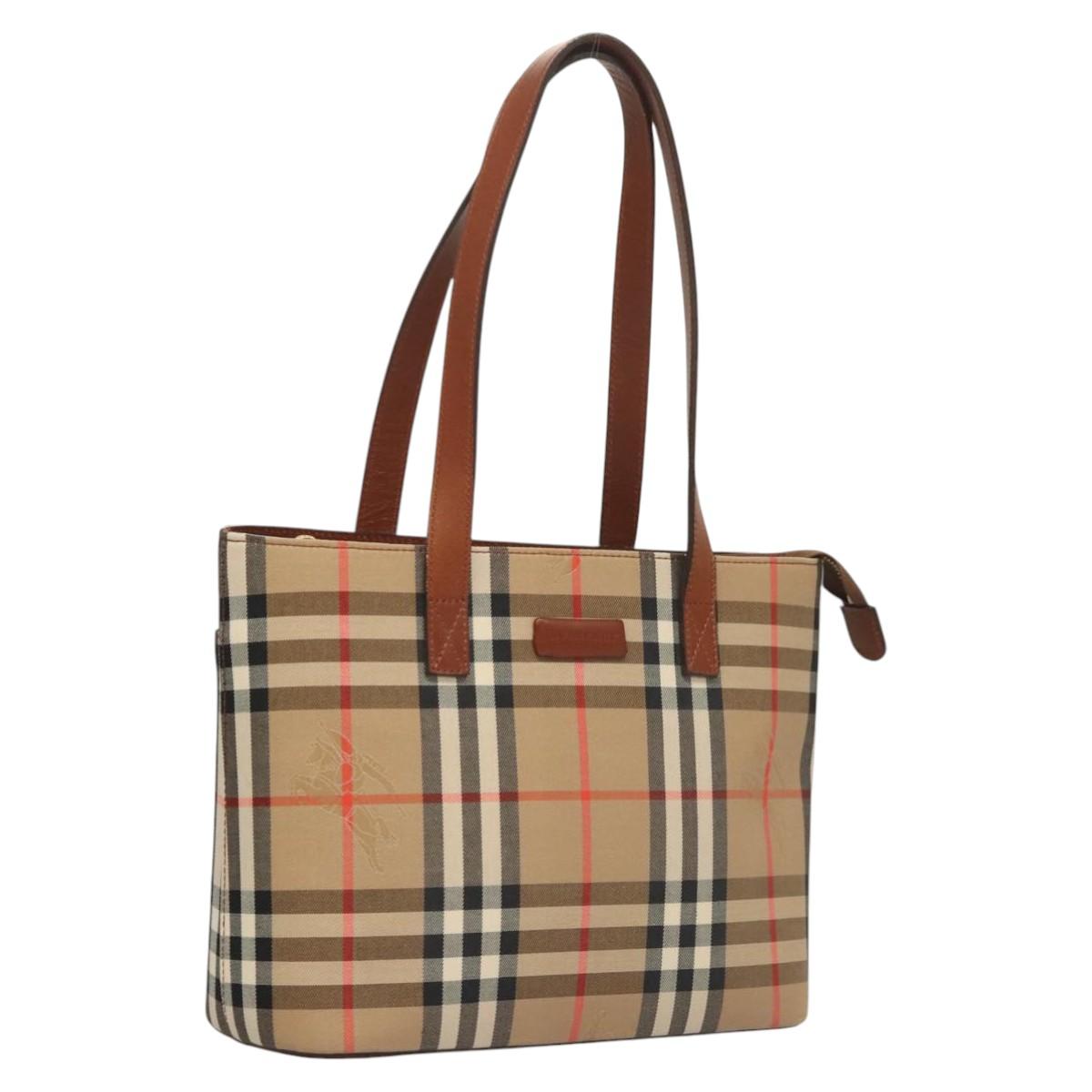 BURBERRY Nova Check Tote Bag Canvas Beige Gold Auth 119569