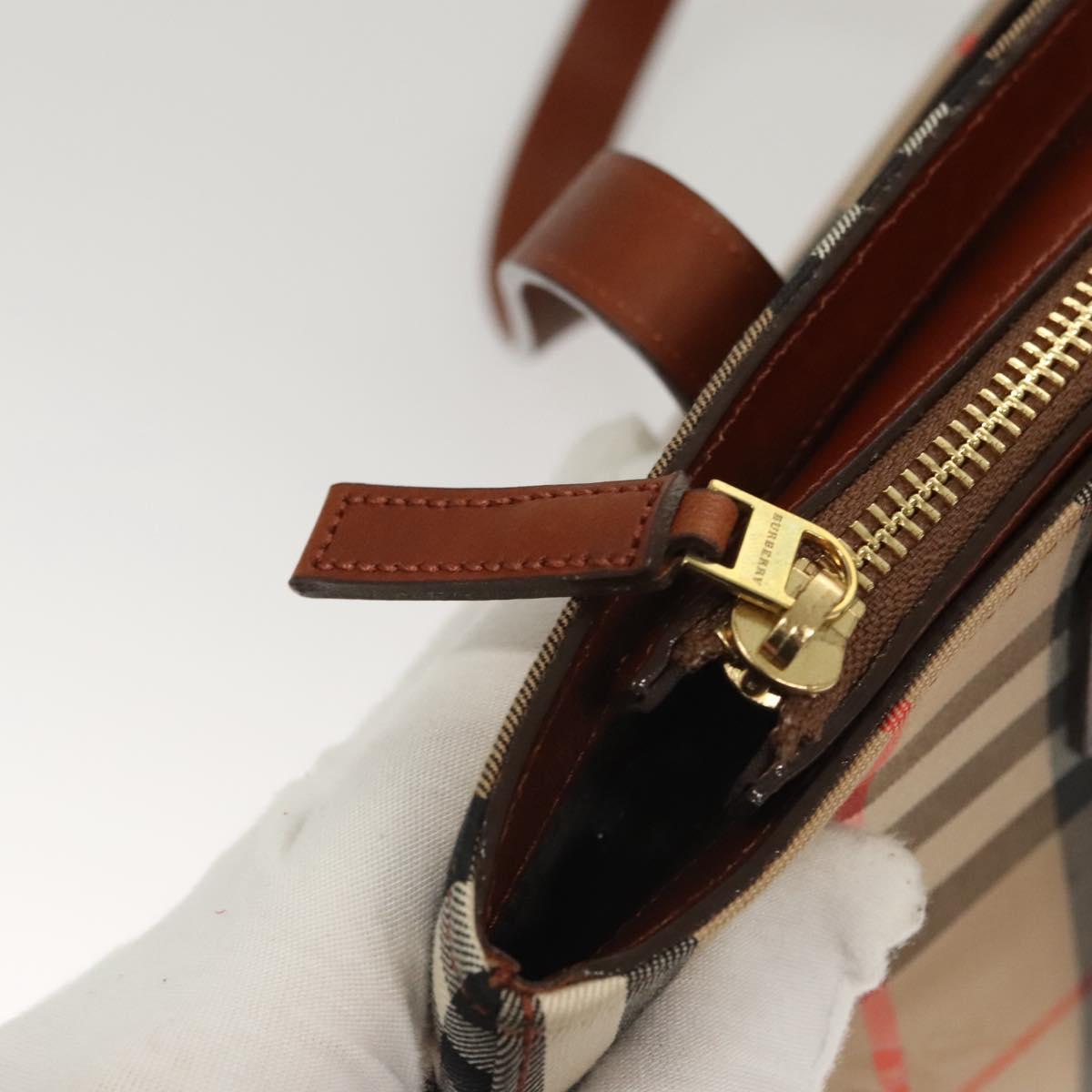 BURBERRY Nova Check Tote Bag Canvas Beige Gold Auth 119569