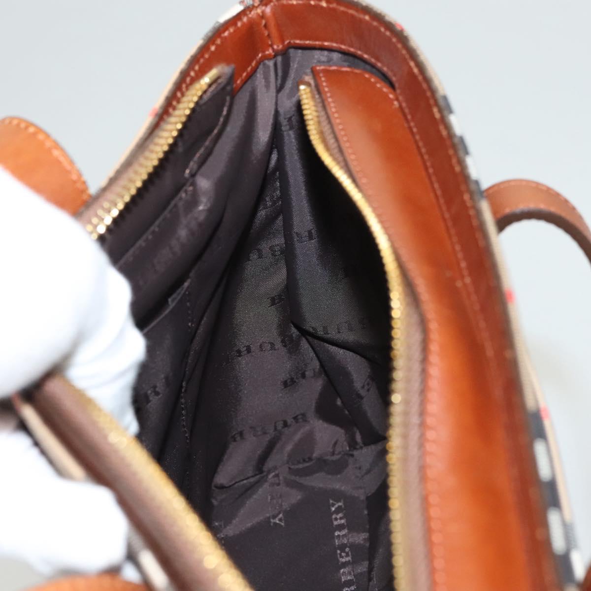 BURBERRY Nova Check Tote Bag Canvas Beige Gold Auth 119569