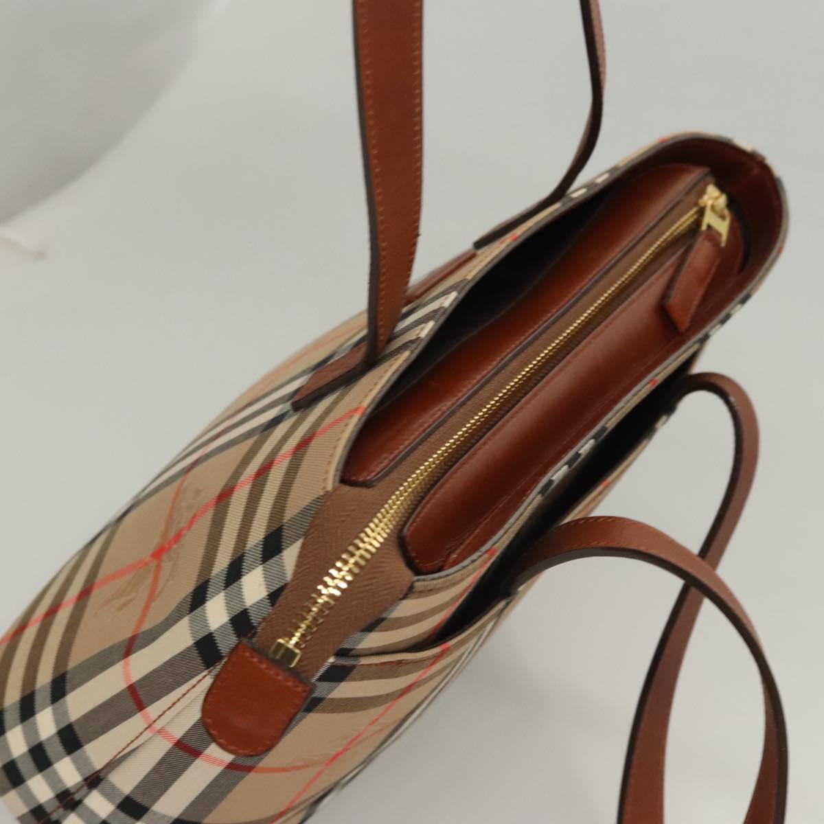 BURBERRY Nova Check Tote Bag Canvas Beige Gold Auth 119569